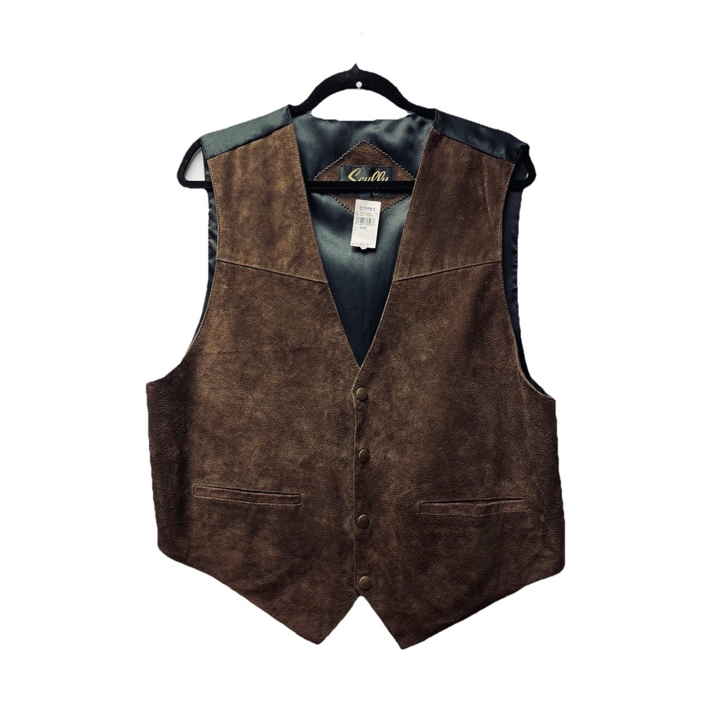 Scully Men's Vest L Brown Suede Leather Western Snap Front Waistcoat Cowboy NEW